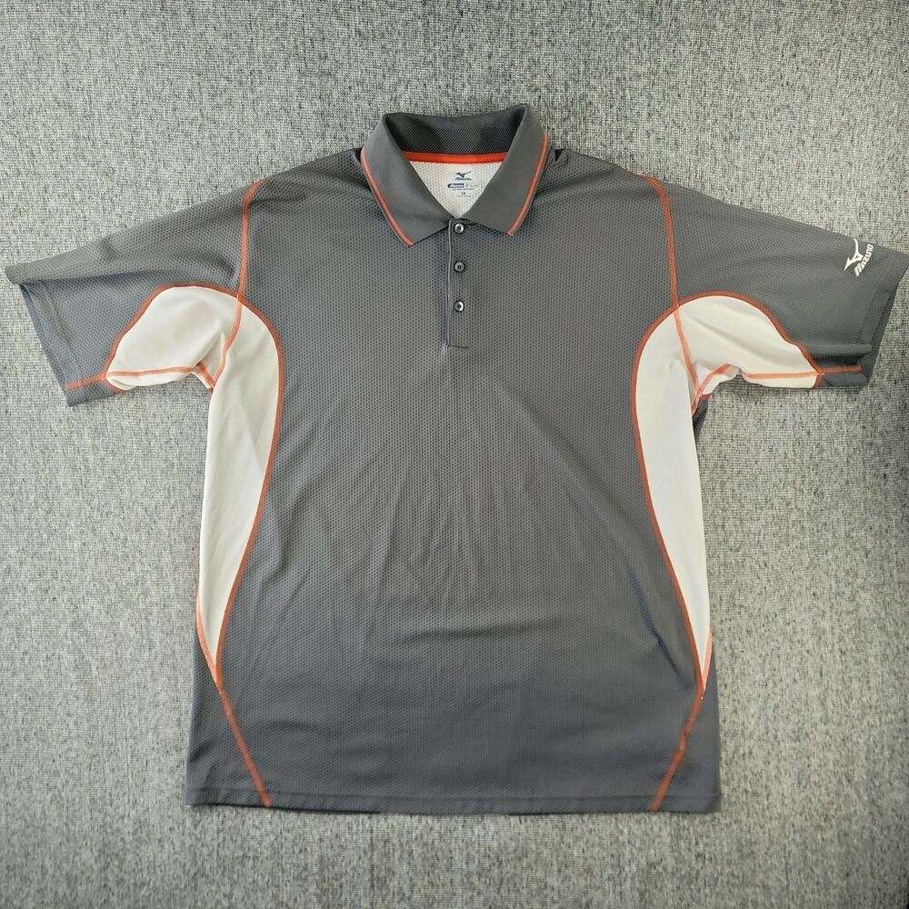 Mizuno DryLite Men's 2XL Polo Shirt Gray White Orange Athletic Golf Tee